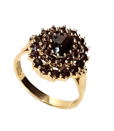 Bague grenat ovale fleur griffée