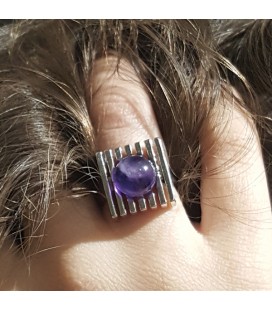 Bague argent boule améthyste veritable 